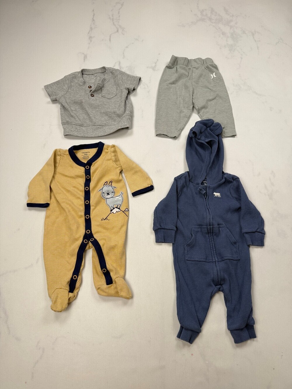 Carter's Hurley Baby Tee One-Piece Mustard 90s Cozy Bundle of 4 - Boys 3M